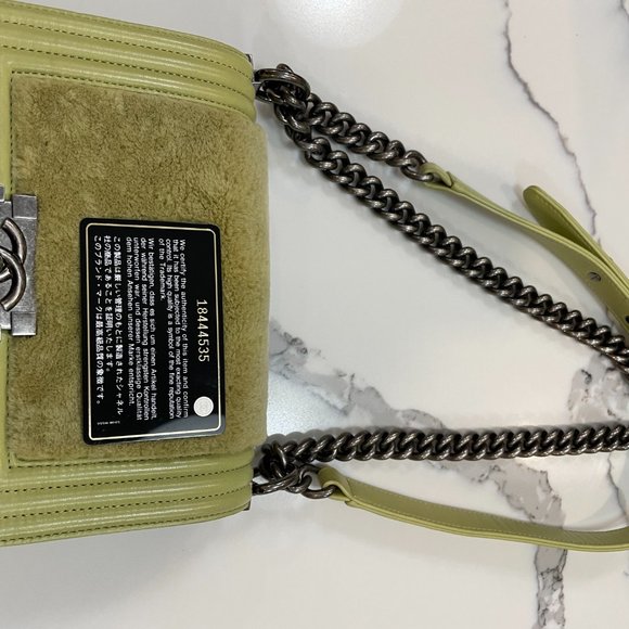 CHANEL Boy Small Light Green Lambskin Rabbit Fur - Picture 9 of 10